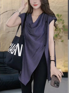 Chic Loose Mid-Length Short-Sleeve T-Shirt Asymmetrical Design Summer New Style plus Size Womens Shirt Elegant Top for Younger Women