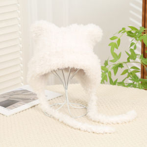 Cute Bear Knitted Hat Soft and Comfortable Womens Autumn and Winter Cold-proof and Warm Ear-protecting Hat Pullover Hat