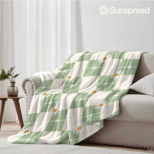 Beast Kingdom | green daisy checkered Soft Warm Flannel Blanket Lightweight Cozy Christmas Halloween Home Decor Room