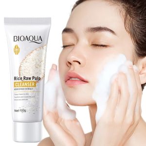 BIOAQUA ข้าวเยื่อดิบ Facial Cleanser โฟมล้างหน้า Skincare Moisturizing Skin Brightening Rejuvenation Face Cleanser Skin Care
