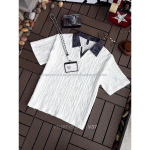 NANSSE | Áo Thun Tay Ngắn cổ V Kiểu MESH Trang Trí Nút Stud Phong Cách Mỹ Cổ Điển