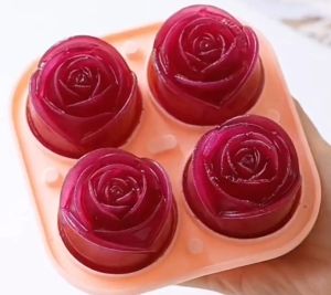 Easy Unmolding 4 Rose Ice Dessert Maker Molding Silicon Tray With Lid For Home and Bar Use