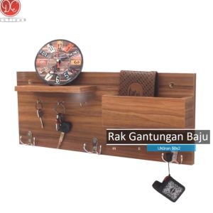 Rak Tempat Gantungan Kunci / Baju - Rak Dinding Minimalis Serbaguna Key Holder Kapstok Kayu 50x20 cm