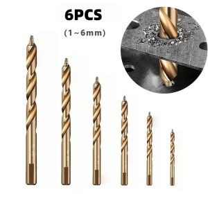 6Pcs Step Drill Bit Set 1-6mm With Gold Oxide Coating Professional For Stainless Steel & Hard Metal