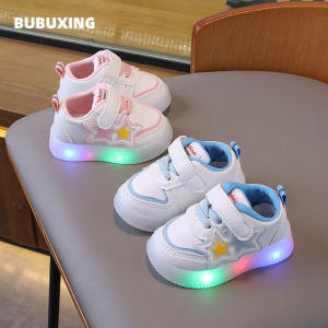 Childrens Sport Shoes with Flashing Lights Soft Bottom Baby Walker Boys Girls Toddler Shoes Princess Style 0-1 Year Old