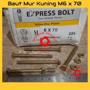 (5 pcs) Baut Mur Kuning 6x70 / Baut Kuning M6 / BMK / Baut Hexagon