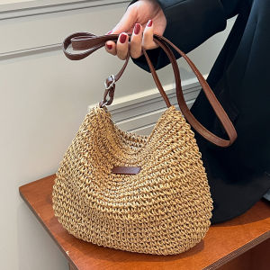 Spring Summer 2025 Womens Fashion Beach Vacation Forest System Crossbody Bag Large Capacity Tote Bag Woven Single Shoulder Handbag