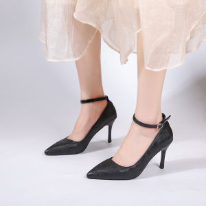 Black High Heels Womens 2025 Summer New Chinese Style National Trend Thin Heel Pointed Toe Buckle Versatile High End Single Shoes
