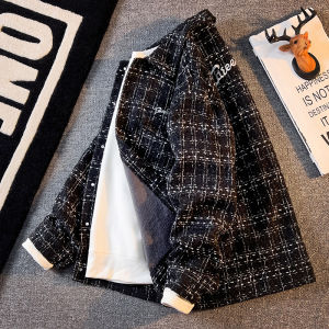 LIIEN NOOS Kẻ Caro Bóng Chày Áo Khoác Nam Thời Trang Quần Áo Bảo Hộ Lao Động Nối Dệt Kim Thiết Kế Mùa Xuân Mùa Thu Áo Khoác Ngoài Cặp Đôi Phong Cách