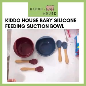 Kiddo House 3pcs Baby Silicone Feeding Set Food Grade Suction Bowl Kid Spoon Fork Bowl Tableware Set