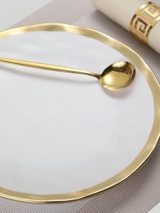 <International mall> High Quality New Arrival High Quality Forged Gold Flatware Stainless Steel Reusable Spoon Fork Knife Roun