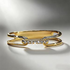 Huitan Chain Linked Design Women Ring Gold Color Inlaid Bright Cubic Zirconia Trendy Wedding Party Versatile Accessories Jewelry