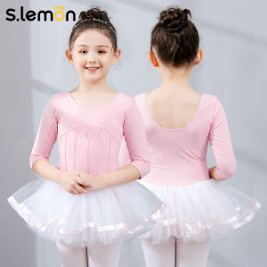 ชุดเต้นบัลเล่ต์เด็กผู้หญิง ชุดฝึกซ้อมฤดูร้อนแขนสั้น เสื้อผ้าเต้นรำกระโปรงชิ้นเดียว ชุดเต้นรำบัลเล่ต์สำหรับเด็กผู้หญิง