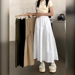 Women High Waist White Skirt Casual Slim Pleated Long Skirt For Women A Line Skirts Midi Skirts