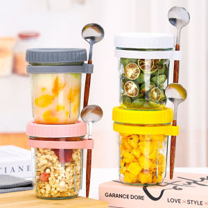 ZEO 350ml Reusable Overnight Oats Jars With Spoon Airtight Oatmeal Cup Container Breakfast Cups