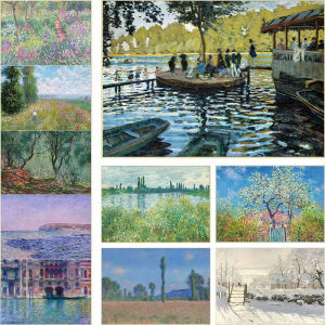 BILIBILI | Oil Painting By Numbers Claude Monet Exhibition Garden Boat Lake Landscape Natural Scenery Color by Number Home Decor