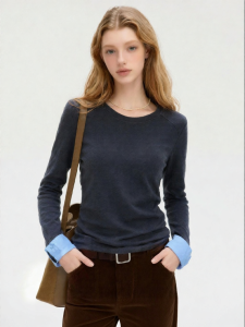 Shaping Blue Patches Sleeves False Two-Piece T-Shirt
