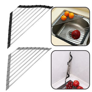 Triangle Dish Drying Rack for Sink Corner Roll Up Folding 304 Stainless Steel Multipurpose Drainer Rack Kitchen Tools
