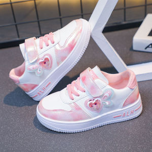 Little DR Sport Shoes Kids Girls Princess Sneaker Teenage Fashion Casual Football Korean Style Velcro 2023 PU Leather Soft Bottom Cartoon kasut sukan budak perempuan