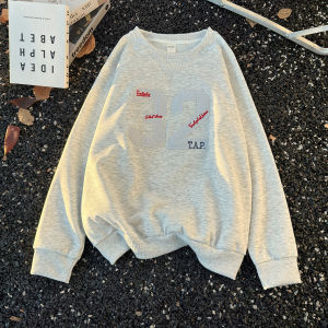 เสื้อสเวตเตอร์คอกลมปักลายสไตล์อเมริกันสำหรับฤดูใบไม้ผลิและฤดูใบไม้ร่วงสำหรับผู้ชายและผู้หญิง แจ็คเก็ตลำลองอเนกประสงค์