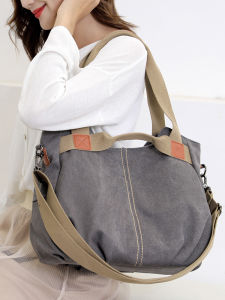 Casual Canvas Shoulder Bag Multi-compartment Womens Bag Durable Handbag Fashionable Tote Bag with Multiple Pockets for Youth