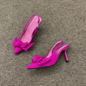 Giày Cao Gót Đế Xuồng Thời Trang Cho Nữ Giày Cao Gót Mũi Nhọn Màu Đen Có Nơ Giày Cao Gót Siêu Cao Đế PU Mùa Hè 2022