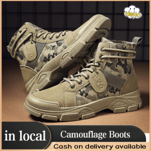 2024 New Mens Boots Camouflage Boots Trend Casual Martin Boots Mens Tooling Shoes Retro Desert Boots Hiking Shoes Breathable Short Boots High-top Shoes British Boots