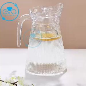 Bình Thuỷ Tinh Đựng Nước 1.6L Quai Cầm Miệng Rót Dáng Eo Thẳng Sọc EH1009-2B Vertical Stripe Glass Pitcher Jar 1600ML