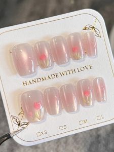 Summer Short French Style Wearable Nail Tips Ice Cool Transparent Nude Color Detachable False Nails Easy to Wear And Remove