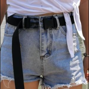 Womens Fashion Belt Casual Canvas Punch-Free Belt Versatile Plastic Buckle Belts Tali Pinggang Perempuan