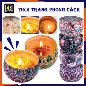 Nến Thơm Hoa Khô Tinh Dầu Thiên Nhiên / Nến Sáp Thơm Thư Giãn Không Khói Hương Dịu Khử Mùi Trang Trí Vỏ Hộp Thiếc Sang Trọng / 10 Nến Tealight Decor