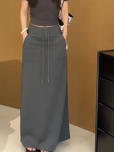 MANMI | New Fashion Sporty Simple Gray Straight Skirt
