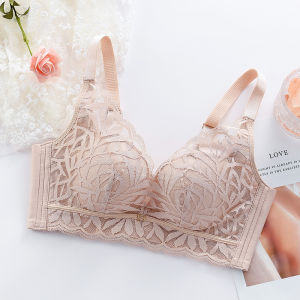 TIMIER Natural Latex Small Chest Push up Large Intimates Breast Holding Adjustable Anti-SAG Lace Wireless Bra for Women