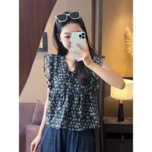 Áo Thun Nữ Tay Ngắn Họa Tiết Hoa Cổ Chữ V Dáng Rộng Mùa Hè 2024 Áo Sơ Mi Thường Ngày Bằng Polyester Phong Cách Hàn Quốc