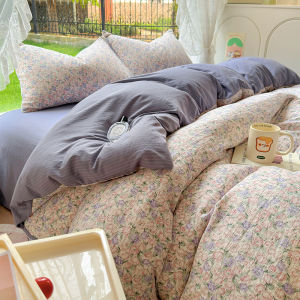 Four-Piece Bedding Set Bed Sheets Quilt Cover Pure Cotton Washed Cotton Fitted Sheet Quilt Cover Student Dormitory Single Bed Three-Piece Set