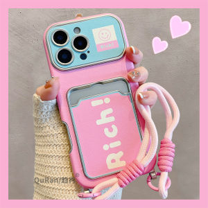Couples Full Cover Phone Case with Large View Window Smile English Card Bag Simple Design with Lanyard for Apple 16 iPhone 15 pro Max 14