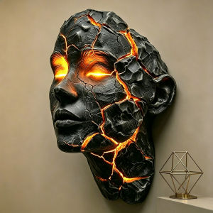 Cracked Soul Wall Light Black Lava Design LED Wall Lamp with Glowing Orange Cracks Sculpture Modern Gothic Home Decorative