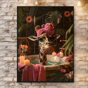 Jigsaw Puzzle Cute Cartoon Giraffe With Pink Scarf And Tropical Flowers For Kids Room Bathroom Decor Brain Teaser Gift