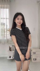 ÁO CỔ TRÒN SỌC NGANG tay ngắn thun nữ chất thun gân mịn co giãn thoáng mát_TREND  TREND STORE