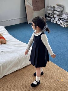 Sweet School Style Outfit Embroidered Long Sleeve Doll Collar Pleated Vest Skirt for Girls Autumn Collection Baby Clothes