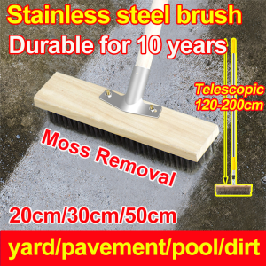 20/30/50cm Stainless Steel Brush Wire Floor Brush 1.15m Solid Wood long Handled Multifunctional Wire Deck Brush For Moss Garden Pool Cleaning Durable for 50 years