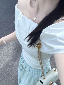 Áo Thun Modal Tay Ngắn Một Bên Vai Màu Trắng Kiểu Pháp Cho Nữ Mùa Hè Thiết Kế Ôm Vừa Vặn Gợi Cảm Pure Desire Áo Thun