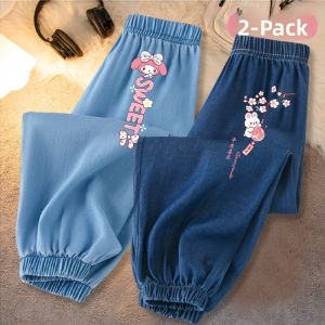 Girls Summer Thin Ice Silk Denim Mosquito Proof Pants Medium to Large Childrens Fashionable Versatile Outerwear Long Trousers