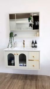 VATER 40/60/90 CAMY Series Aluminium Bathroom Cabinet Mirror Box Round Mirror Ceramic Basin Sink (Black/White)