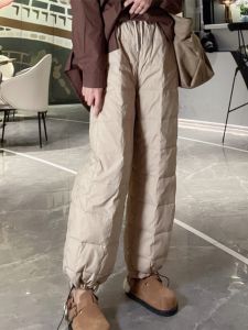 กางเกงขายาวทรงตรงเอวสูง ทรงหลวม ขนเป็ด ขนนก ทรงหลวม ฤดูหนาว กางเกงขายาวทรงตรง ผ้าฝ้าย กางเกงขายาวสำหรับผู้หญิง