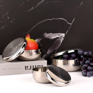 Stainless Steel Rice Bowl Thickening Korean Soup Salad Serving Bowl with Cover Kitchen Tool