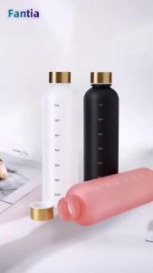 1L Bottle With Time Marker 32 OZ Motivational Reusable Fitness Sports Outdoors Travel Leakproof BPA Free Frosted Plastic