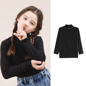 Áo Thun Cổ Cao ILOVEJ Basic Style Cho Bé Gái Áo Thun Cotton Dài Tay Màu Trơn Mùa Đông Áo Thun Trẻ Em