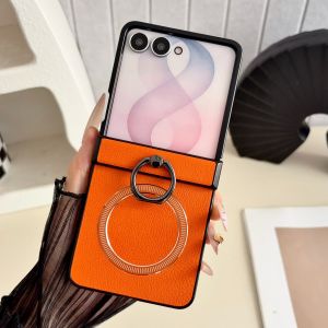 360 Rotating Lychee Leather for Magsafe Ring Bracket Phone Case for Samsung Galaxy Z Flip 8 7 6 5 4 3 Flip7 FE Magnetic Cover