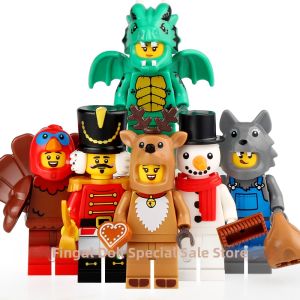 Fire Dragon Man Turkey Man Deer Nutcracker Mini Figures Block Toys